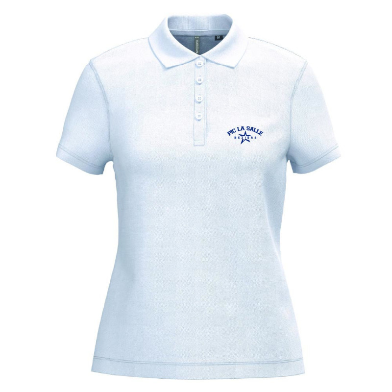 Polo piqué manches courtes femme Blanc – 100% Coton – Pic La Salle Béziers